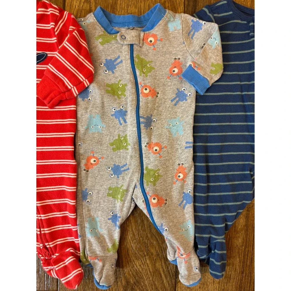 Baby Boy 0/3 Months Footed Sleepers Outfits‎ Zipper Pajamas Clothes Lot Monsters